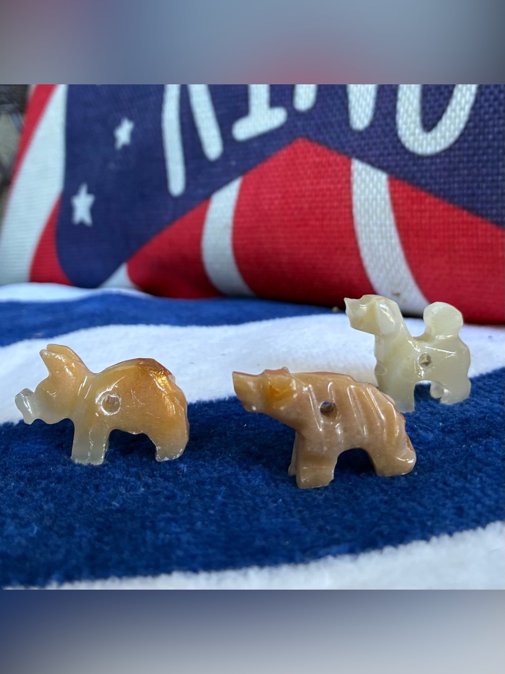 Vintage Alabaster Carved Animal Charms Donkey, Bear, Dog.